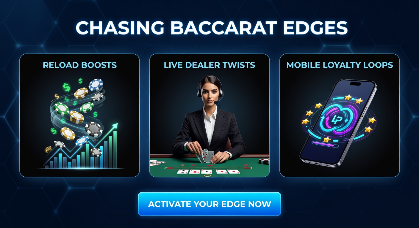 Live dealer baccarat table with mobile loyalty reward notifications overlay, illustrating reload boost activation during a squeeze bet