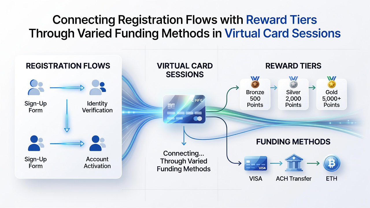 Virtual card session interface showing registration and funding options