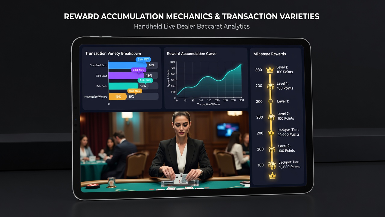Close-up view of reward dashboard on mobile screen during live baccarat play with transaction history