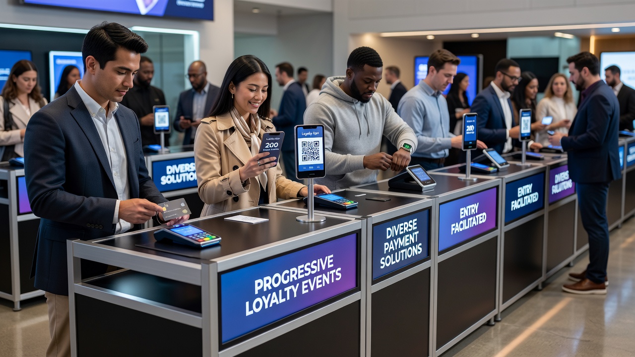 Mobile dealer table interface showing multiple payment options for loyalty event entry