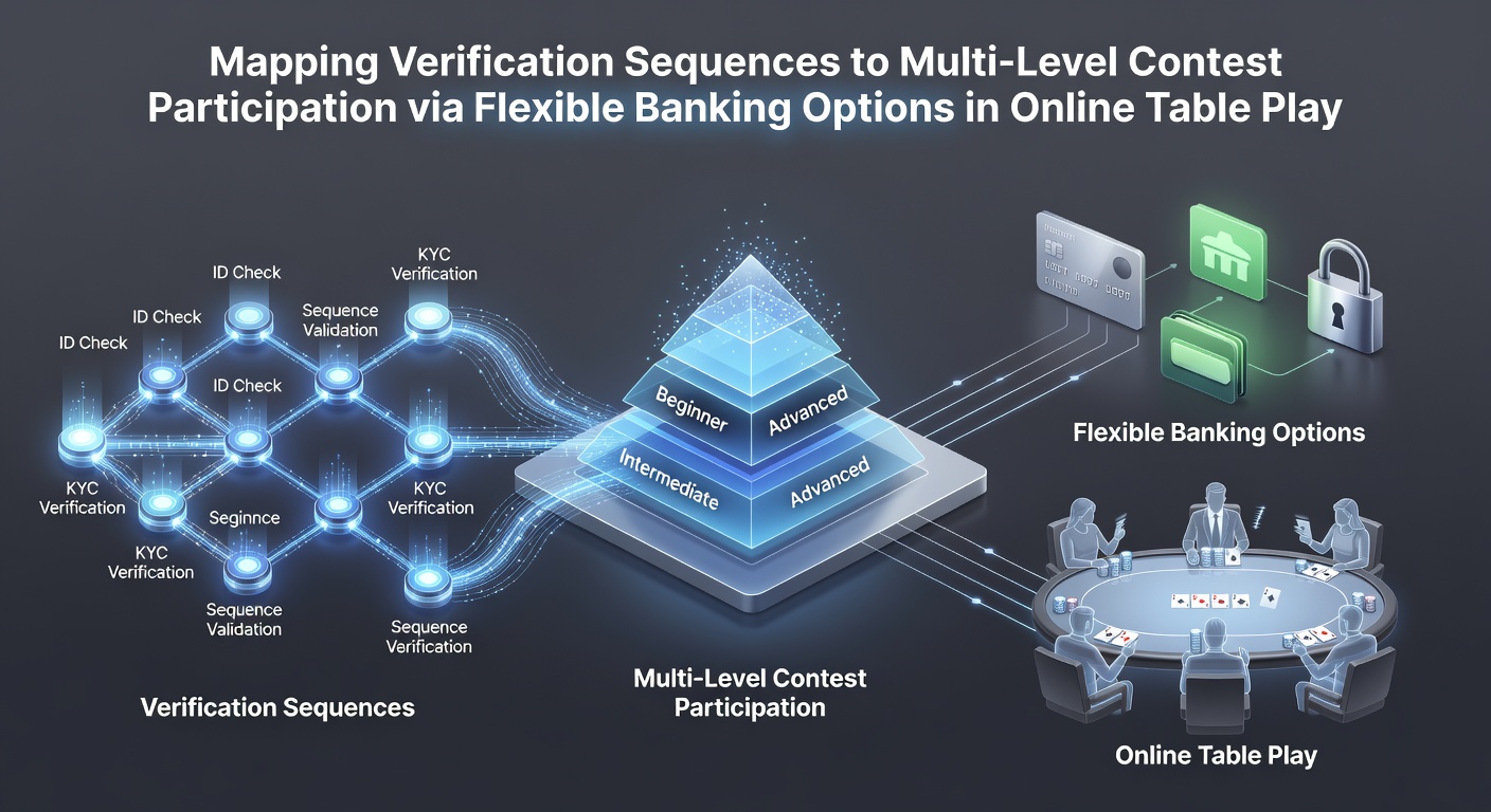Flowchart illustrating verification sequences connecting to banking options and contest entries in online table play platforms