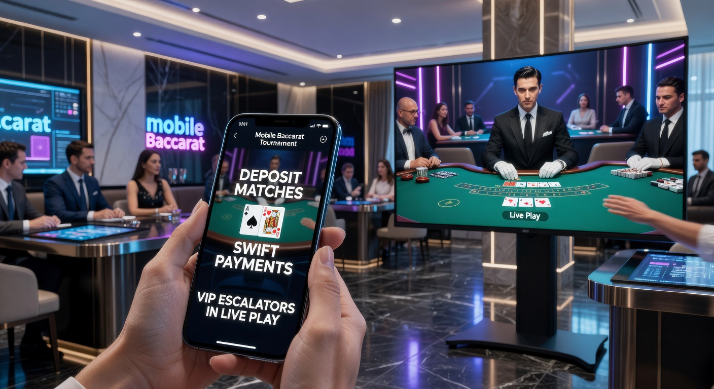 Players engaging in a mobile baccarat tournament on smartphones, showing live dealer interface with tournament leaderboard