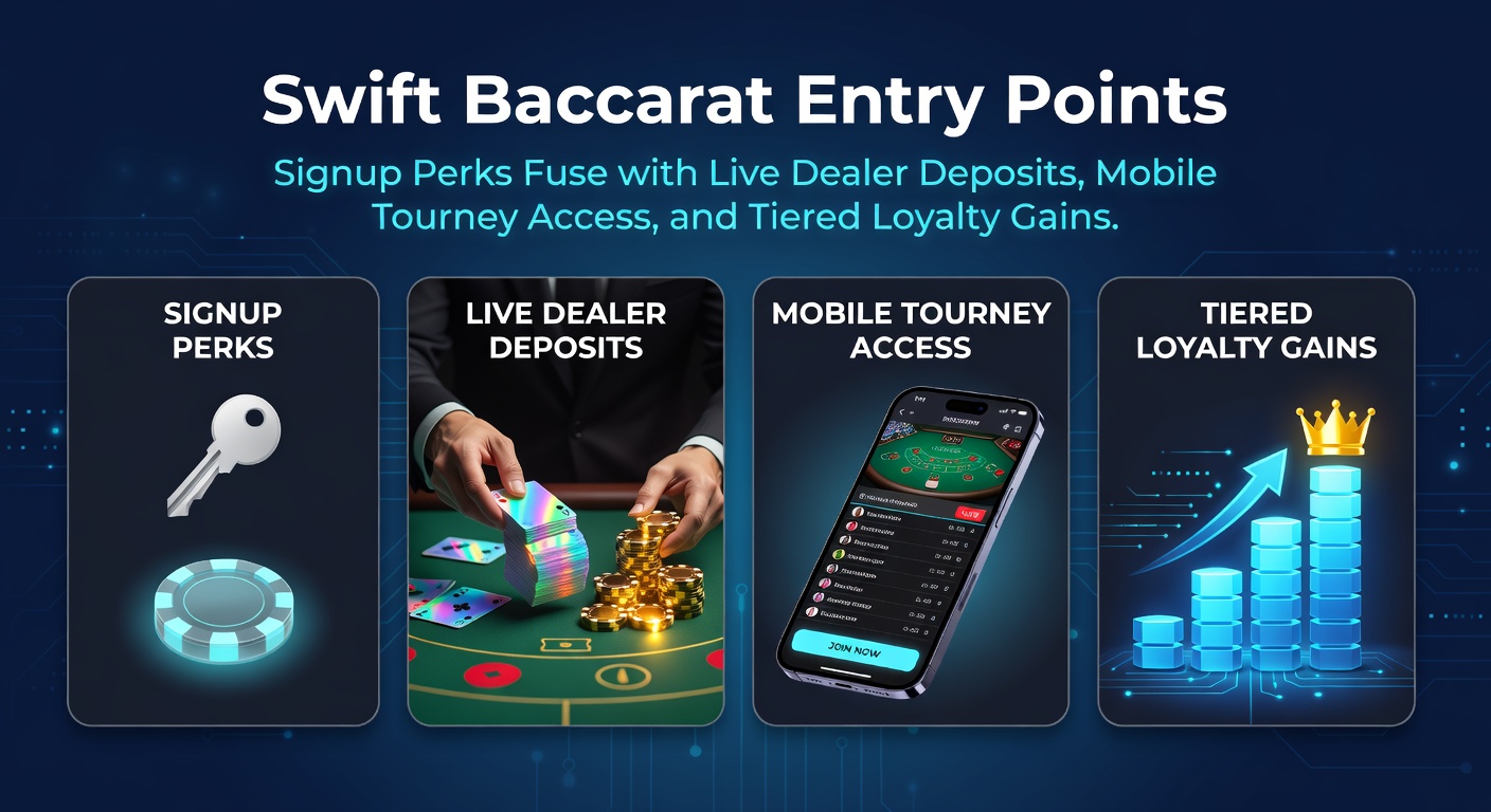 Digital interface showing swift baccarat signup process with live dealer integration and mobile tournament icons